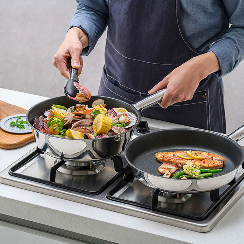 5pcs Suit Stainless Steel Frypans & Woks, Induction compatible, PFAS-PFOA free, Non-stick coated image number null